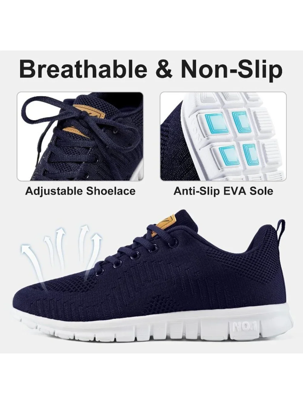 Women's Dark Blue Lightweight Non Slip Comfortable Breathable Pull On Sneakers